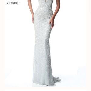 Sherri Hill Glittering Silver Prom Dress